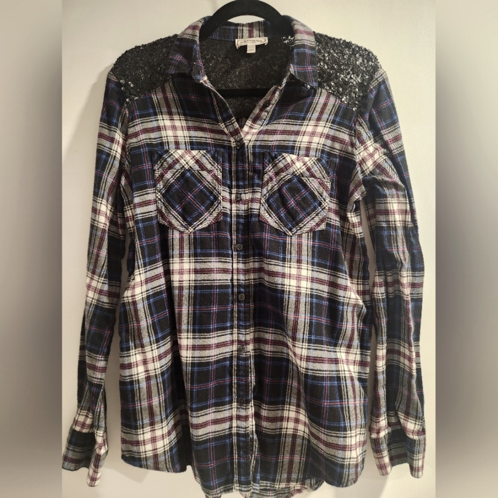 EXPRESS Flannel Sequin Boyfriend Flannel Size Small